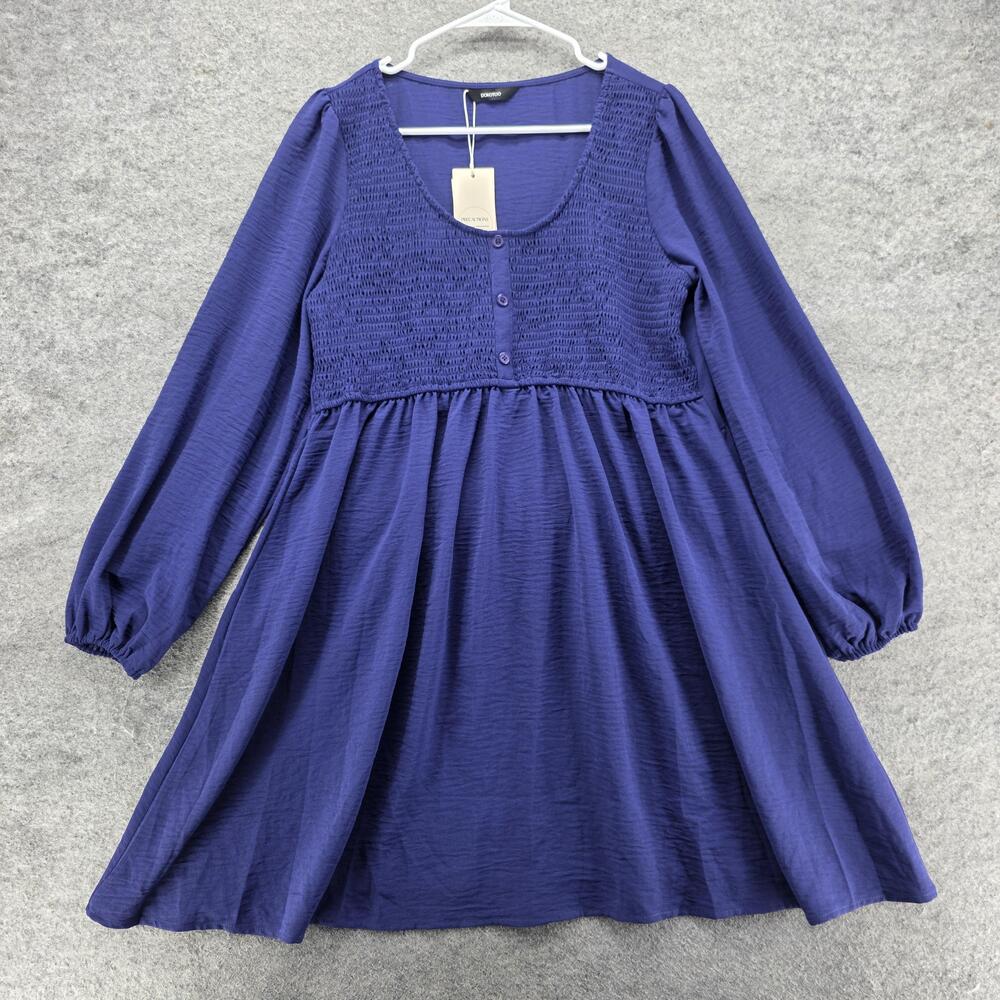 DOKOTOO Dress Womens L Purple Trapeze & Swing Short Scoop Neck Smocked